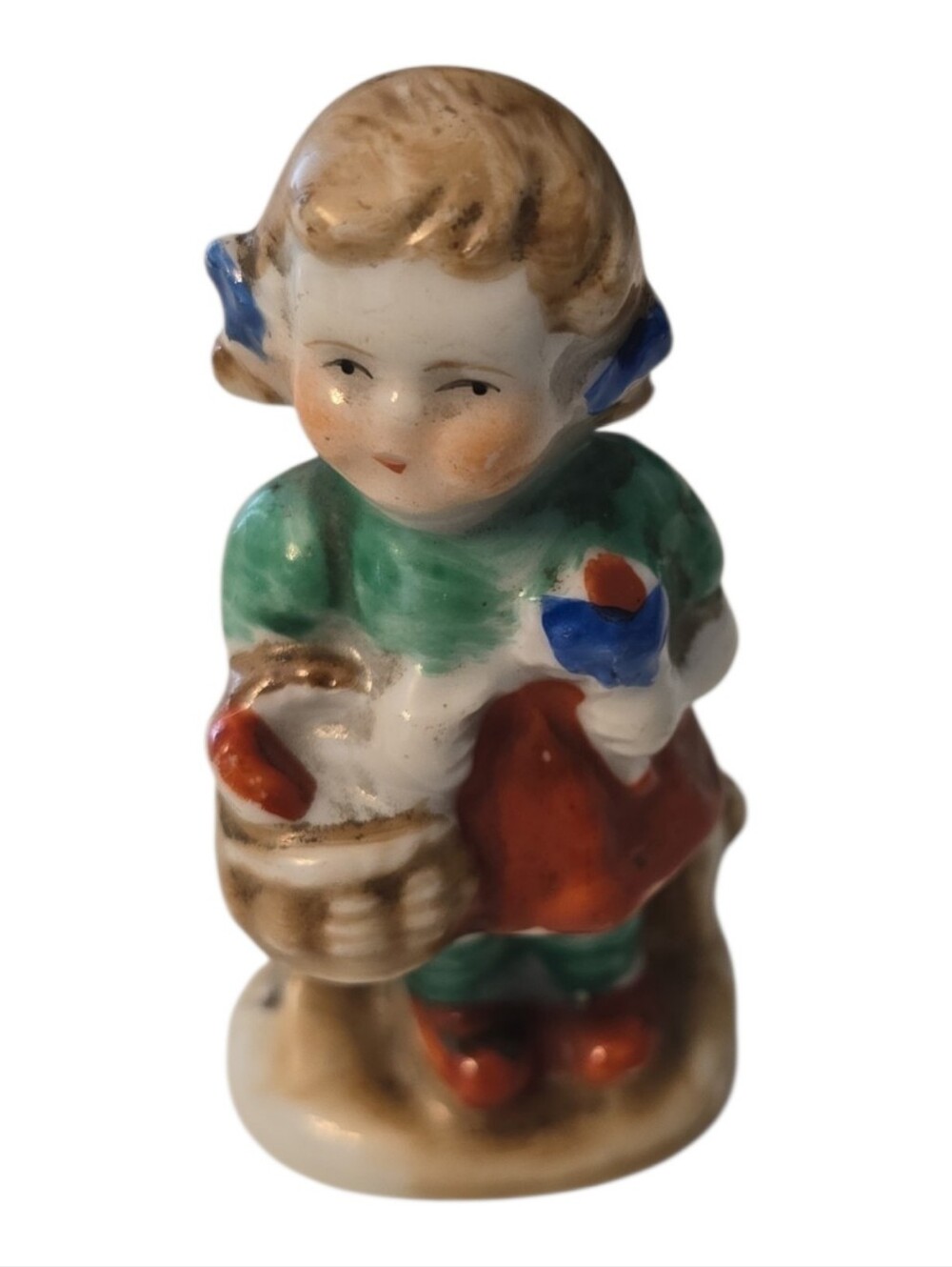 Small Vintage Porcelain Made In Occupied Japan Girl With Basket Figurine READ